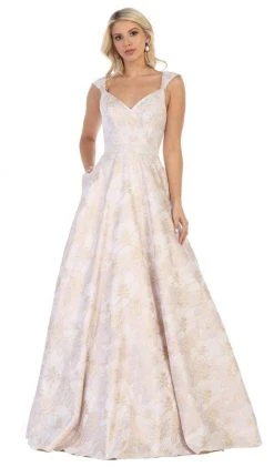 Formal Gowns May Queen - RQ7714 V-Neck A-Line Evening Dress