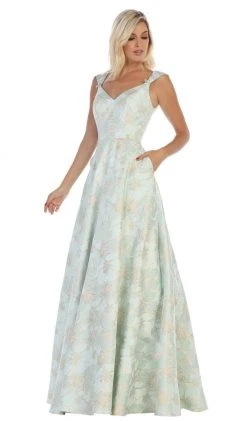 Formal Gowns May Queen - RQ7714 V-Neck A-Line Evening Dress