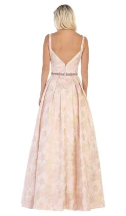May Queen - RQ7715 Pleated V-Neck A-Line Evening Gown