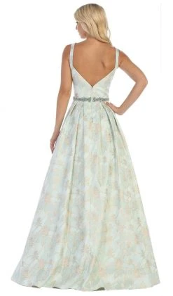 May Queen - RQ7715 Pleated V-Neck A-Line Evening Gown