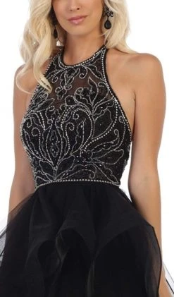 May Queen - RQ7717 Jeweled Illusion Halter High Low Gown
