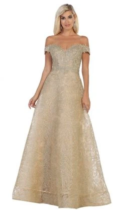 Formal Gowns May Queen - RQ7722 Embellished Off-Shoulder A-line Dress