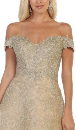 Formal Gowns May Queen - RQ7722 Embellished Off-Shoulder A-line Dress 8 Formal Gowns May Queen - RQ7722 Embellished Off-Shoulder A-line Dress