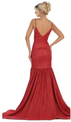 May Queen - RQ7725 Plunging V-Neck Fitted Trumpet Gown Formal Gowns