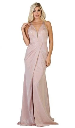 May Queen - RQ7727 Deep V-neck Trumpet Dress With Train Formal Gowns