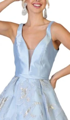 May Queen - RQ7730 Plunging V-Neck Floral Ballgown Formal Gowns