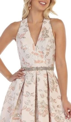 May Queen - RQ7731 Floral Detailed Halter V-neck A-line Dress Formal Gowns