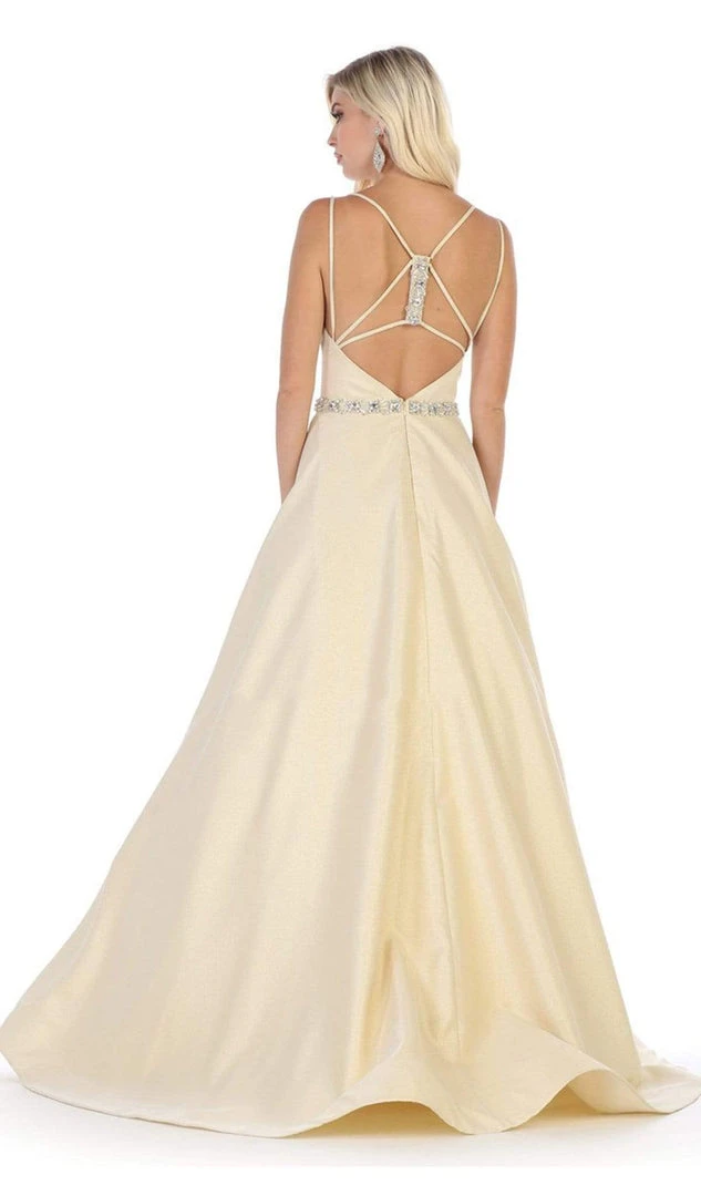 May Queen - RQ7734 Embellished Scoop Neck Ballgown With Strappy Back Formal Gowns 5 May Queen - RQ7734 Embellished Scoop Neck Ballgown With Strappy Back Formal Gowns