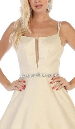 May Queen - RQ7734 Embellished Scoop Neck Ballgown With Strappy Back Formal Gowns