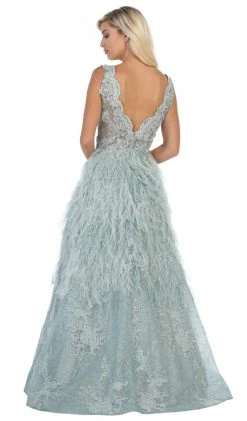 May Queen - RQ7741 Applique Scalloped V-neck A-line Dress Formal Gowns