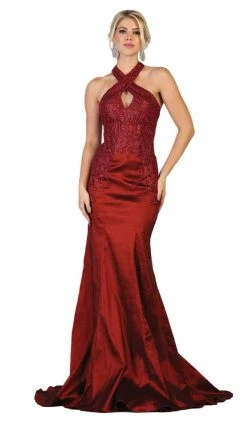 May Queen - RQ7743 Appliqued Halter Mermaid Gown