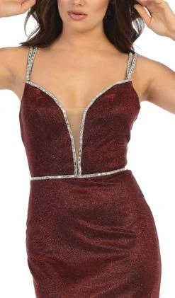 May Queen - RQ7758 Plunging Sweetheart Sheath Dress Formal Gowns