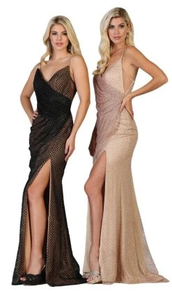 May Queen - RQ7762 Plunging V-neck Side Gathered Dress Formal Gowns 11 May Queen - RQ7762 Plunging V-neck Side Gathered Dress Formal Gowns