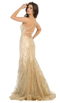 May Queen - RQ7763 Embellished Plunging V-neck Trumpet Dress Formal Gowns