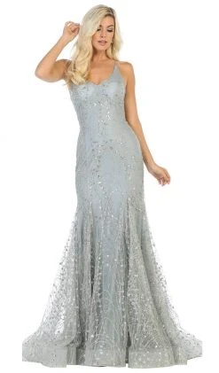 May Queen - RQ7763 Embellished Plunging V-neck Trumpet Dress Formal Gowns