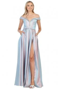 May Queen - RQ7775 Deep Off-Shoulder A-line Gown Formal Gowns