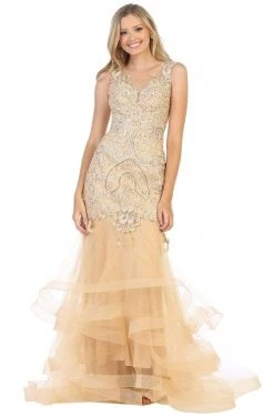 May Queen - RQ7778 Embroidered Ruffled Trumpet Dress Formal Gowns