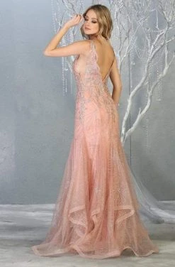 Formal Gowns May Queen - RQ7786 Embellished Scalloped V-neck Trumpet Dress