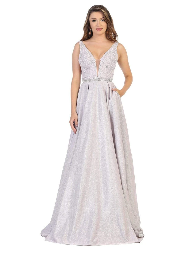 May Queen - RQ7790 Embroidered Deep V-neck A-line Gown 5 May Queen - RQ7790 Embroidered Deep V-neck A-line Gown