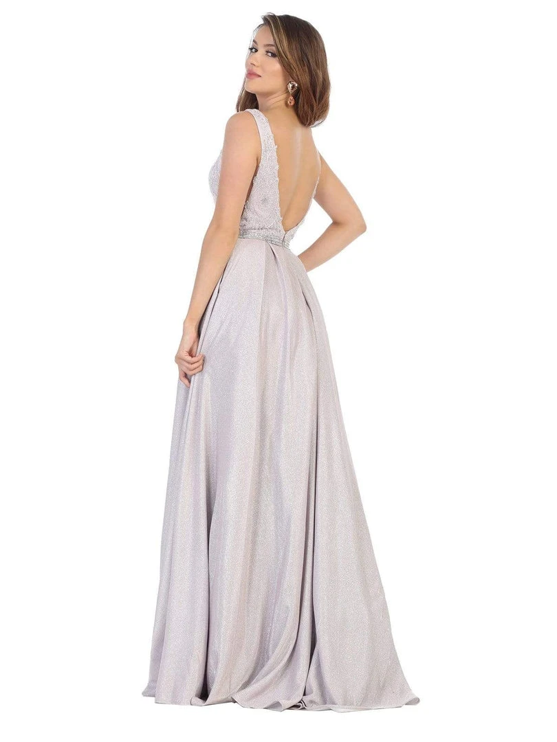 May Queen - RQ7790 Embroidered Deep V-neck A-line Gown 6 May Queen - RQ7790 Embroidered Deep V-neck A-line Gown