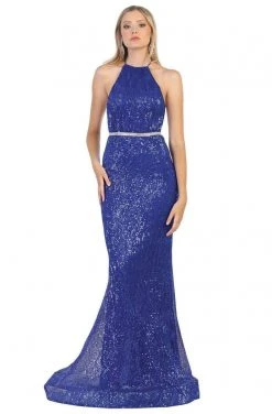 May Queen - RQ7800 Embellished Halter Neck Trumpet Dress Formal Gowns