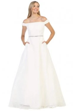 Formal Gowns May Queen - RQ7807 Off-Shoulder Embellished A-line Dress