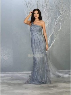 May Queen - RQ7813 Glitter One Shoulder Strap Sheath Dress Formal Gowns