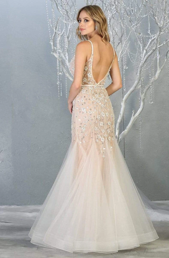 May Queen - RQ7831 Embellished Deep V-neck Trumpet Dress Formal Gowns 4 May Queen - RQ7831 Embellished Deep V-neck Trumpet Dress Formal Gowns