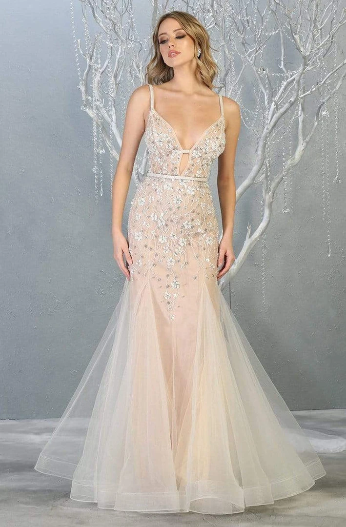 May Queen - RQ7831 Embellished Deep V-neck Trumpet Dress Formal Gowns 3 May Queen - RQ7831 Embellished Deep V-neck Trumpet Dress Formal Gowns