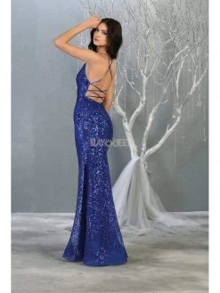 Formal Gowns May Queen - RQ7878 Strappy Sequined Trumpet Dress