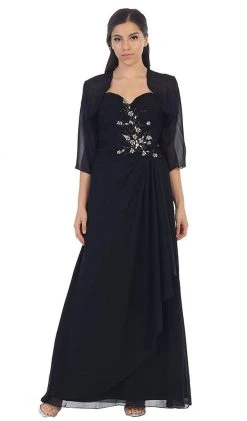 May Queen - Ruched Evening Gown With Quarter Length Jacket Formal Gowns