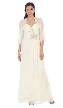 May Queen - Ruched Evening Gown With Quarter Length Jacket Formal Gowns 22 May Queen - Ruched Evening Gown With Quarter Length Jacket Formal Gowns