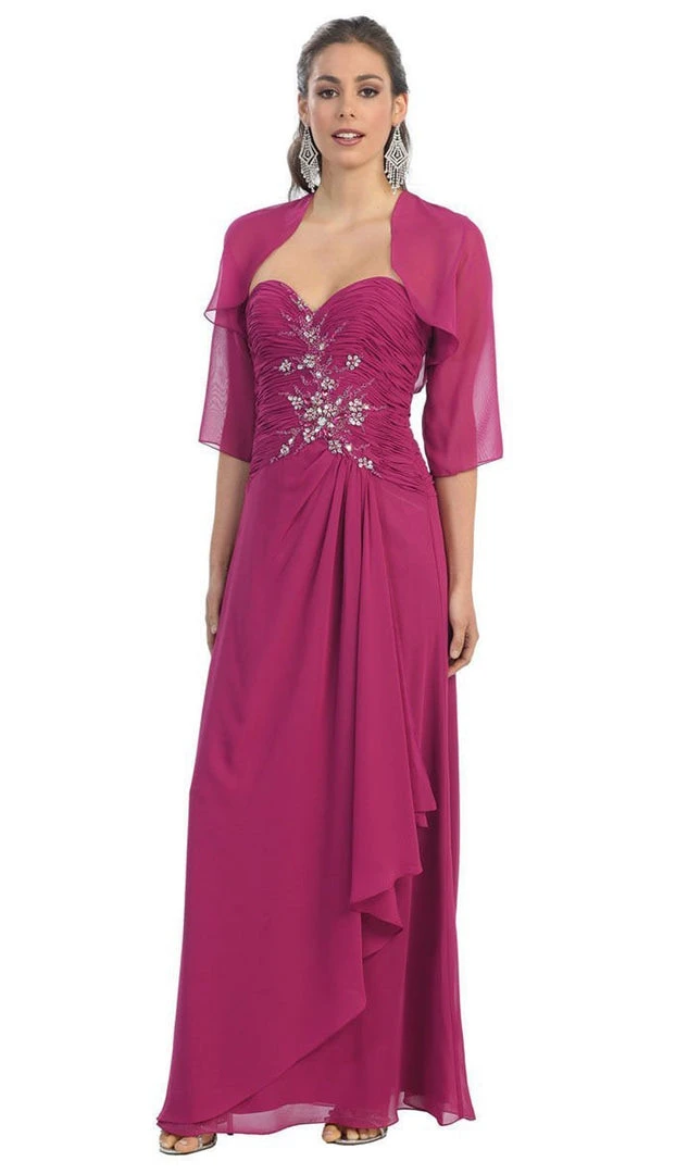 May Queen - Ruched Evening Gown With Quarter Length Jacket Formal Gowns 14 May Queen - Ruched Evening Gown With Quarter Length Jacket Formal Gowns