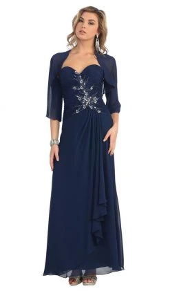 May Queen - Ruched Evening Gown With Quarter Length Jacket Formal Gowns 21 May Queen - Ruched Evening Gown With Quarter Length Jacket Formal Gowns