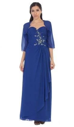 May Queen - Ruched Evening Gown With Quarter Length Jacket Formal Gowns 19 May Queen - Ruched Evening Gown With Quarter Length Jacket Formal Gowns