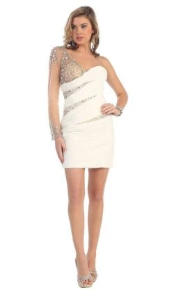 Cocktail Dresses May Queen - Ruched One Shoulder Sleeve Cocktail Dress