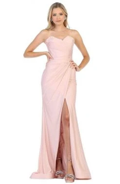 May Queen - Ruched Sweetheart Draping High Slit Dress MQ1718 - 1 Pc Mauve In Size 6 Available Formal Gowns