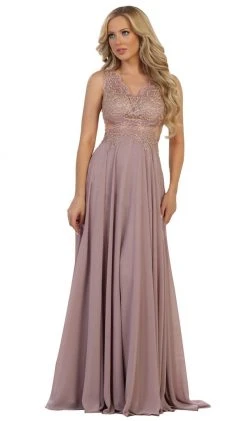 May Queen - Scalloped Metallic Lace A-Line Prom Gown