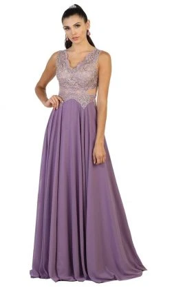 May Queen - Scalloped Metallic Lace A-Line Prom Gown