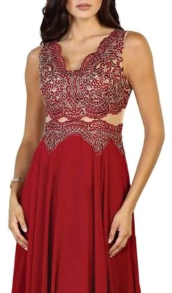 May Queen - Scalloped Metallic Lace A-Line Prom Gown