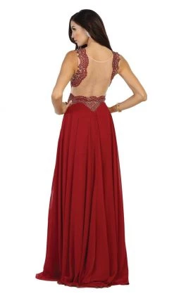 May Queen - Scalloped Metallic Lace A-Line Prom Gown