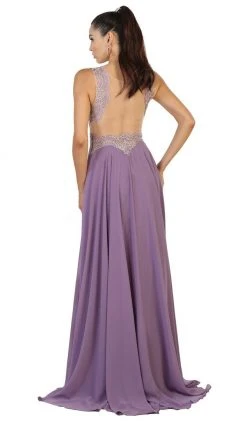 May Queen - Scalloped Metallic Lace A-Line Prom Gown