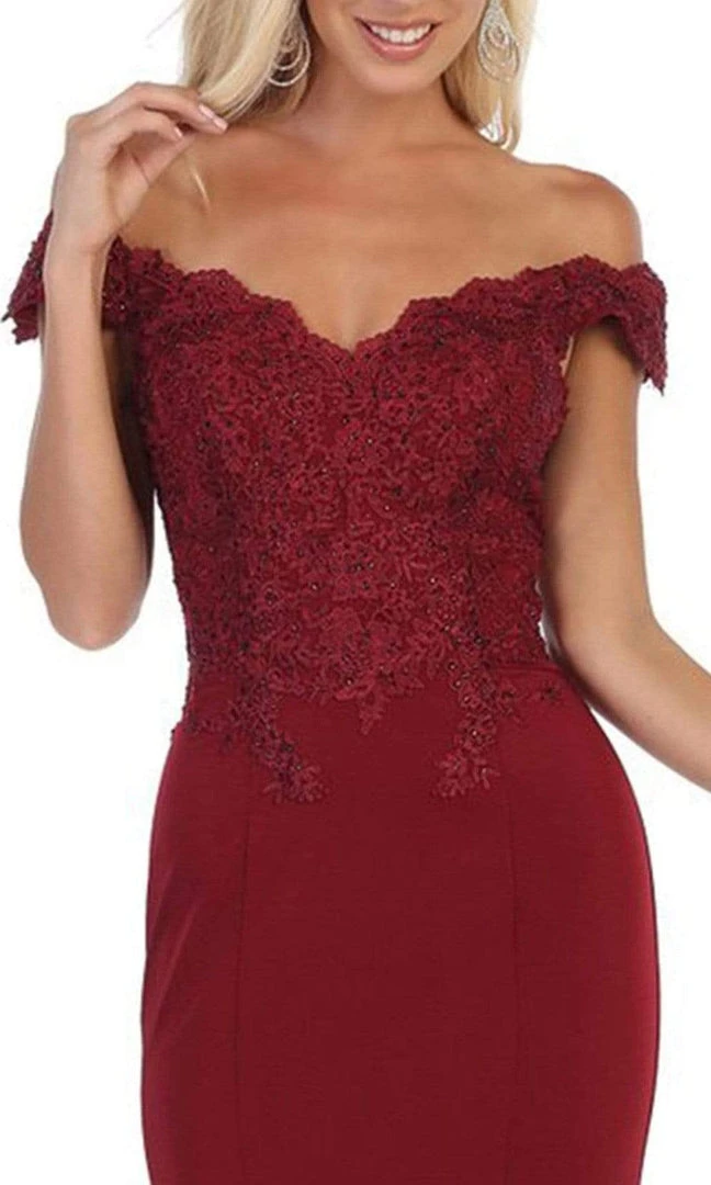 Formal Gowns May Queen - Scalloped Off-Shoulder Trumpet Dress MQ1675 - 1 Pc Burgundy In Sizes 6 Available 5 Formal Gowns May Queen - Scalloped Off-Shoulder Trumpet Dress MQ1675 - 1 Pc Burgundy In Sizes 6 Available