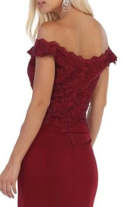 Formal Gowns May Queen - Scalloped Off-Shoulder Trumpet Dress MQ1675 - 1 Pc Burgundy In Sizes 6 Available 9 Formal Gowns May Queen - Scalloped Off-Shoulder Trumpet Dress MQ1675 - 1 Pc Burgundy In Sizes 6 Available