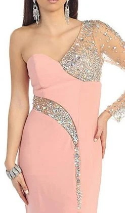 May Queen - Sequined One Shoulder Sleeve Evening Gown Formal Gowns 13 May Queen - Sequined One Shoulder Sleeve Evening Gown Formal Gowns
