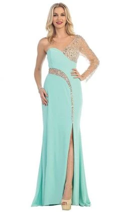 May Queen - Sequined One Shoulder Sleeve Evening Gown Formal Gowns 21 May Queen - Sequined One Shoulder Sleeve Evening Gown Formal Gowns