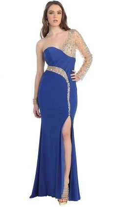 May Queen - Sequined One Shoulder Sleeve Evening Gown Formal Gowns 14 May Queen - Sequined One Shoulder Sleeve Evening Gown Formal Gowns