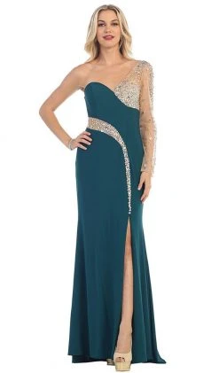 May Queen - Sequined One Shoulder Sleeve Evening Gown Formal Gowns 19 May Queen - Sequined One Shoulder Sleeve Evening Gown Formal Gowns