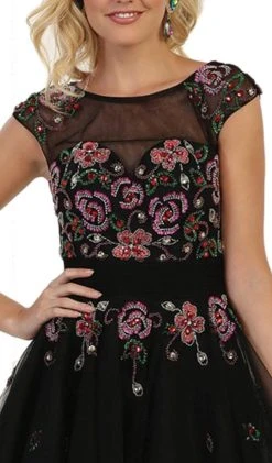 May Queen - Sheer Beaded Cap Sleeves A-line Cocktail Dress Cocktail Dresses