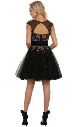 May Queen - Sheer Beaded Cap Sleeves A-line Cocktail Dress Cocktail Dresses